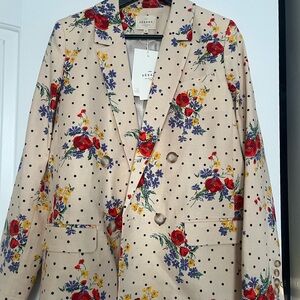 Sezane NWT Floral and Polka Dot Blazer in Cream